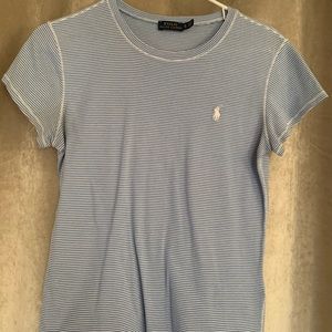 Size XL Polo Ralph Lauren Striped Blue and White Tee.